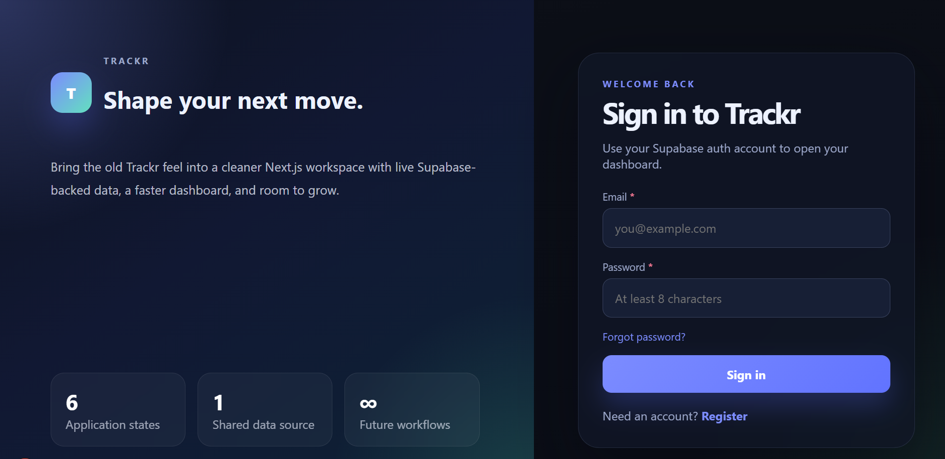 Trackr Login Page