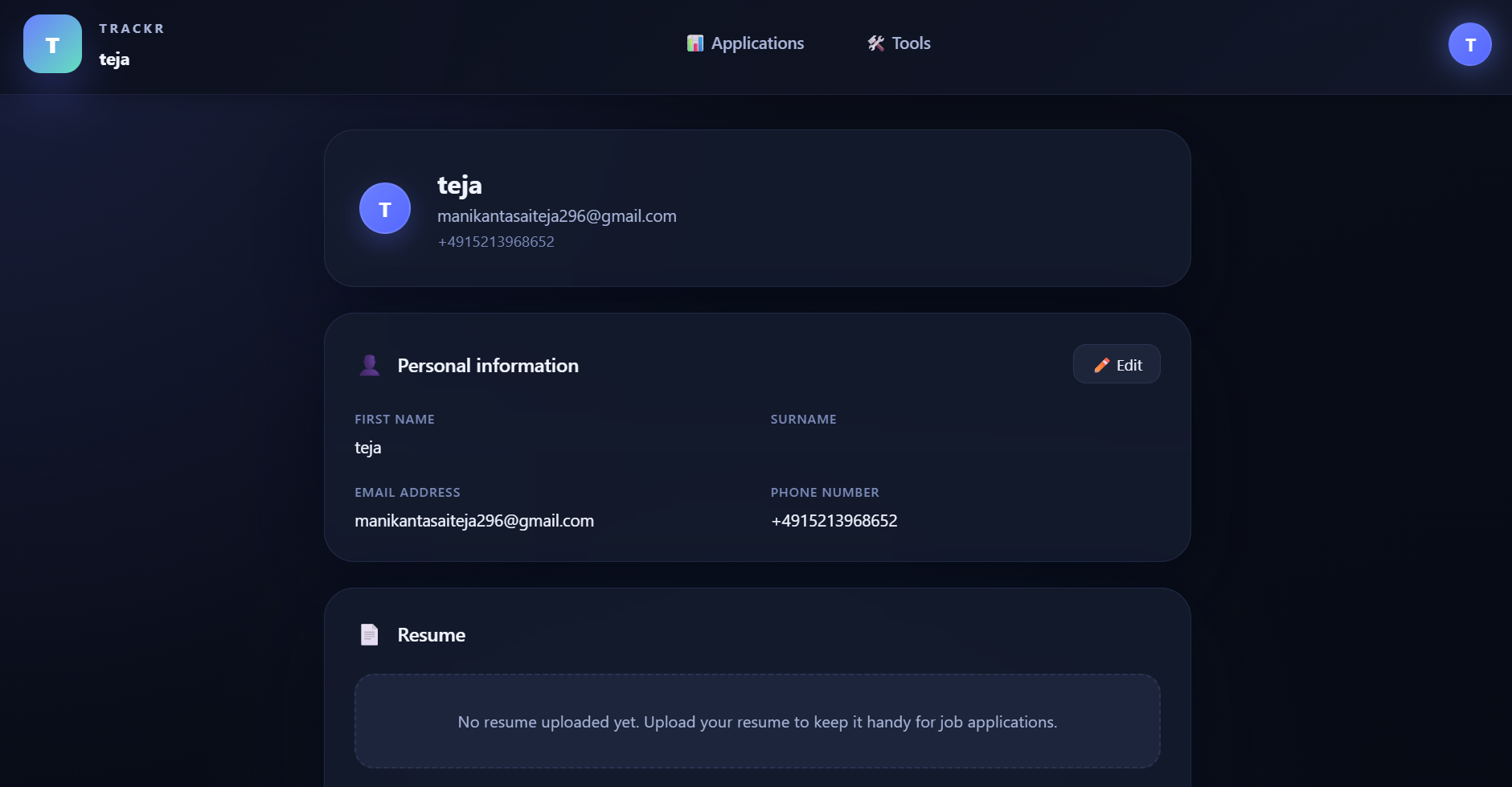Trackr Dashboard
