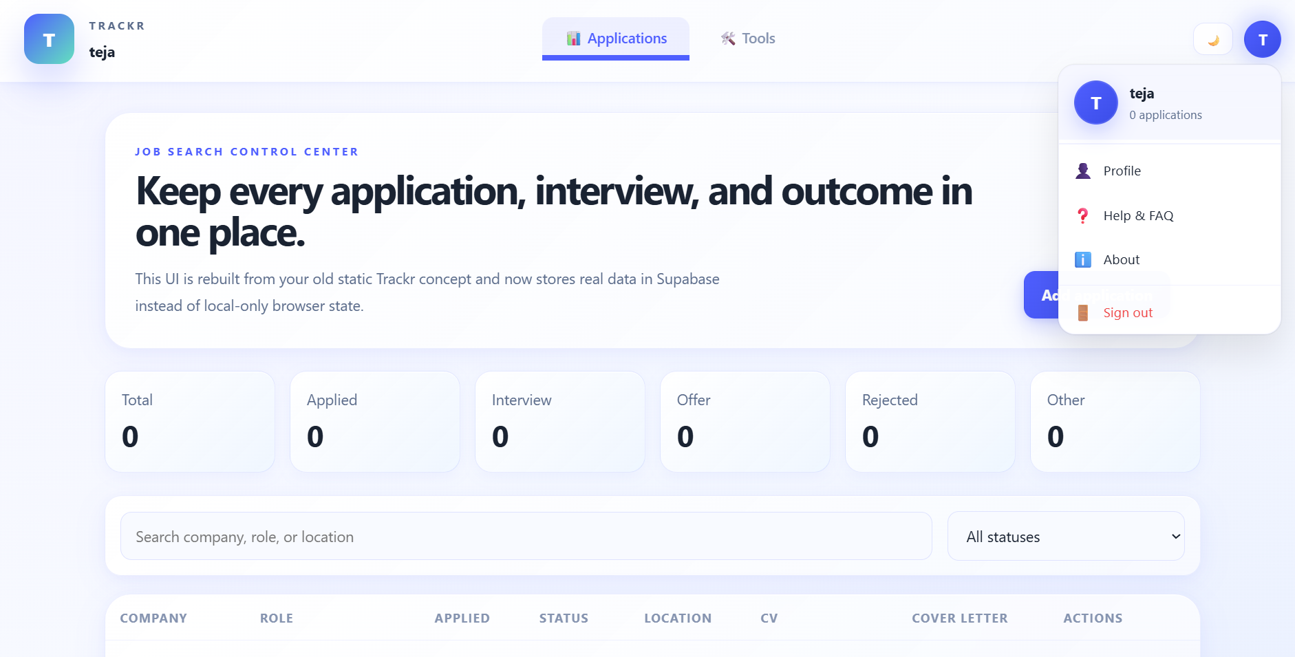 Trackr Profile Page